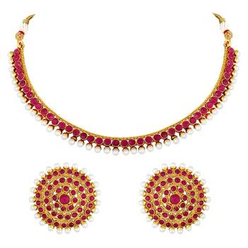 Aheli rani pink choker necklace & stud earring bridal jewellery set 3