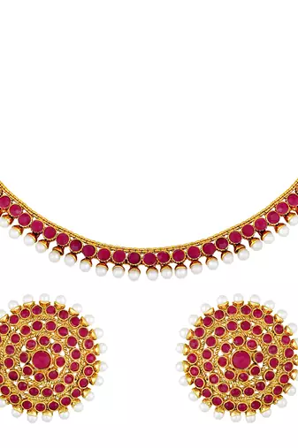 Aheli rani pink choker necklace & stud earring bridal jewellery set