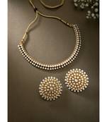 Aheli white choker necklace & big round stud earrings jewellery set