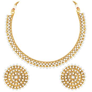 Aheli white choker necklace & big round stud earrings jewellery set 3