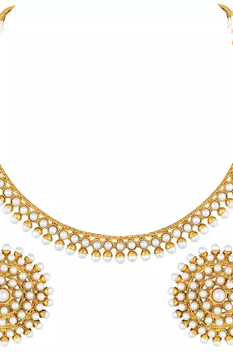 Aheli white choker necklace & big round stud earrings jewellery set