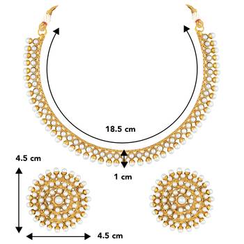 Aheli white choker necklace & big round stud earrings jewellery set 4