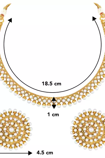 Aheli white choker necklace & big round stud earrings jewellery set