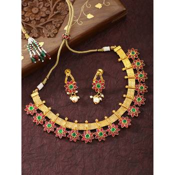Aheli traditional flower shape kundan fashion necklace earring set 1