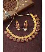 Aheli traditional flower shape kundan fashion necklace earring set