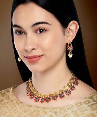 Aheli traditional flower shape kundan fashion necklace earring set 2