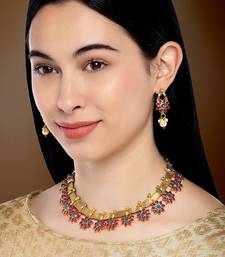 Aheli traditional flower shape kundan fashion necklace earring set