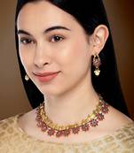Aheli traditional flower shape kundan fashion necklace earring set