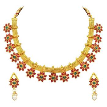 Aheli traditional flower shape kundan fashion necklace earring set 3