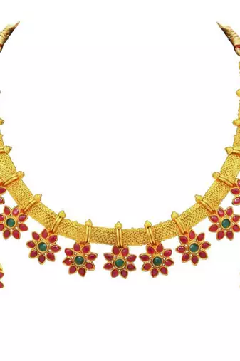 Aheli traditional flower shape kundan fashion necklace earring set