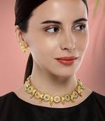 Aheli green & pink studded round necklace choker with earrings traditional jewellery sets