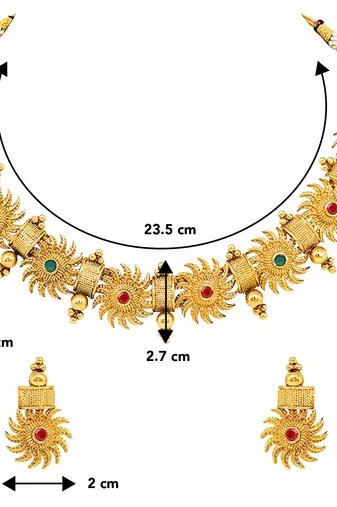 Aheli green & pink studded round necklace choker with earrings traditional jewellery sets
