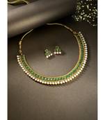 Aheli traditional green choker necklace & stud earrings jewellery set