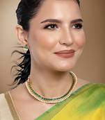 Aheli traditional green choker necklace & stud earrings jewellery set