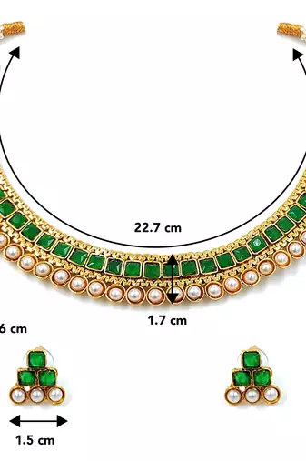 Aheli traditional green choker necklace & stud earrings jewellery set