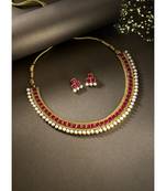 Aheli traditional red studded traditional choker necklace & earrings jewellery set