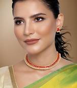 Aheli traditional red studded traditional choker necklace & earrings jewellery set