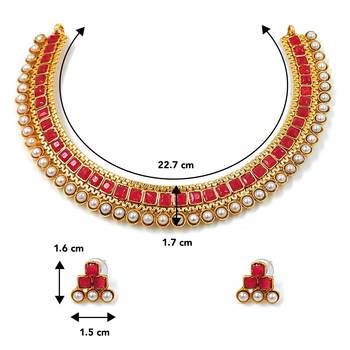 Aheli traditional red studded traditional choker necklace & earrings jewellery set 4