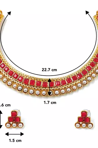 Aheli traditional red studded traditional choker necklace & earrings jewellery set