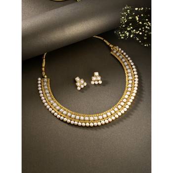 Aheli traditional white pearl traditional choker necklace & earrings jewellery set 1