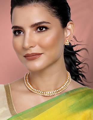 Aheli traditional white pearl traditional choker necklace & earrings jewellery set 2