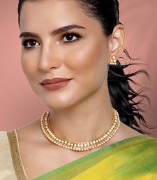 Aheli traditional white pearl traditional choker necklace & earrings jewellery set