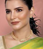 Aheli traditional white pearl traditional choker necklace & earrings jewellery set