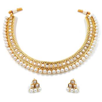 Aheli traditional white pearl traditional choker necklace & earrings jewellery set 3