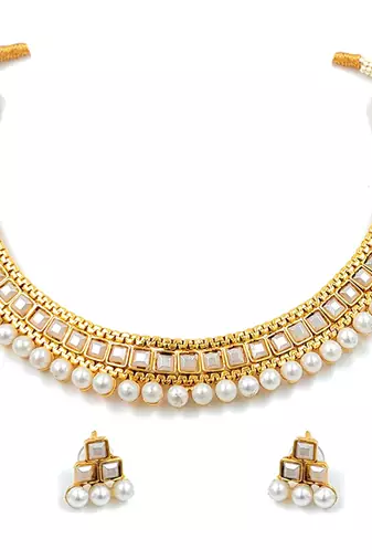 Aheli traditional white pearl traditional choker necklace & earrings jewellery set