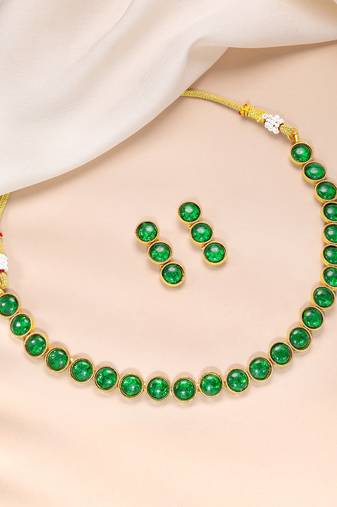 Aheli green choker necklace with drop earrings traditional jewellery set