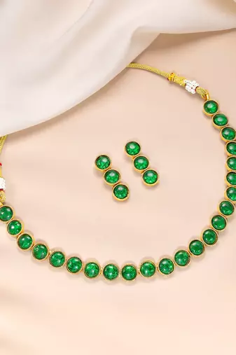 Aheli green choker necklace with drop earrings traditional jewellery set