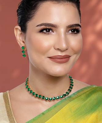 Aheli green choker necklace with drop earrings traditional jewellery set 2