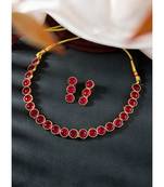 Aheli red choker necklace with drop earrings traditional jewellery set