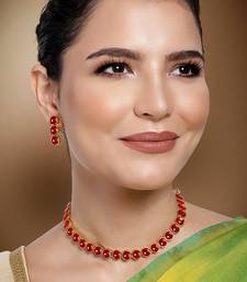 Aheli red choker necklace with drop earrings traditional jewellery set