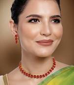 Aheli red choker necklace with drop earrings traditional jewellery set