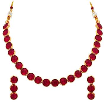 Aheli red choker necklace with drop earrings traditional jewellery set 3