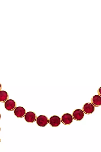 Aheli red choker necklace with drop earrings traditional jewellery set