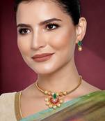 Aheli red green pearl necklace earrings set indian traditional ethnic jewellery set
