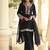Black silk blend mirror embroidered work kurti bootcut bottom set with dupatta
