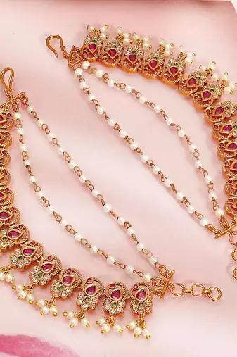 Aheli rani pink and green earring chain for women bridal wedding jewelry