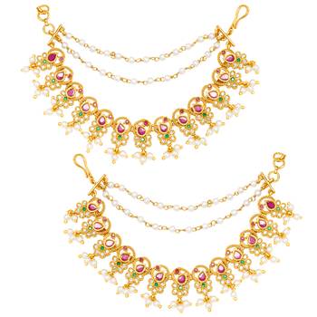 Aheli rani pink and green earring chain for women bridal wedding jewelry 2