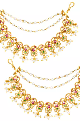 Aheli rani pink and green earring chain for women bridal wedding jewelry