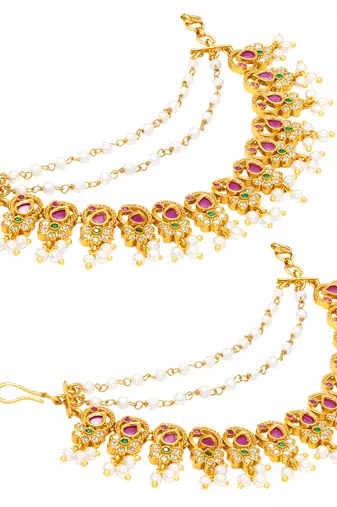 Aheli rani pink and green earring chain for women bridal wedding jewelry