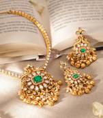 Aheli green traditional necklace earrings jewelry set for women