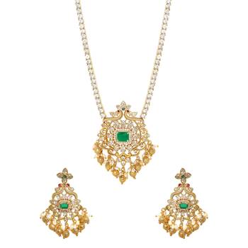 Aheli green traditional necklace earrings jewelry set for women 3