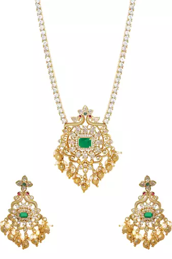 Aheli green traditional necklace earrings jewelry set for women