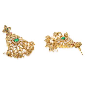 Aheli green traditional necklace earrings jewelry set for women 4