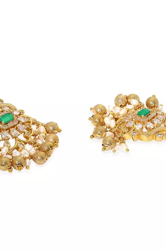 Aheli green traditional necklace earrings jewelry set for women