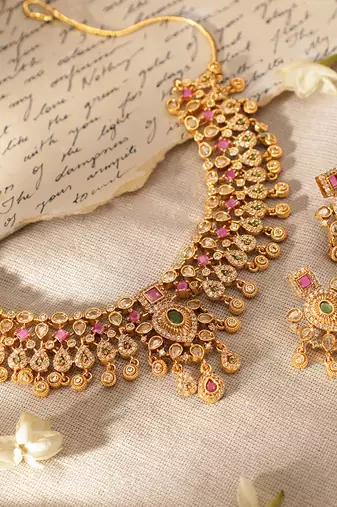 Aheli traditional ethnic necklace and earrings set for women for weddings and special occasions
