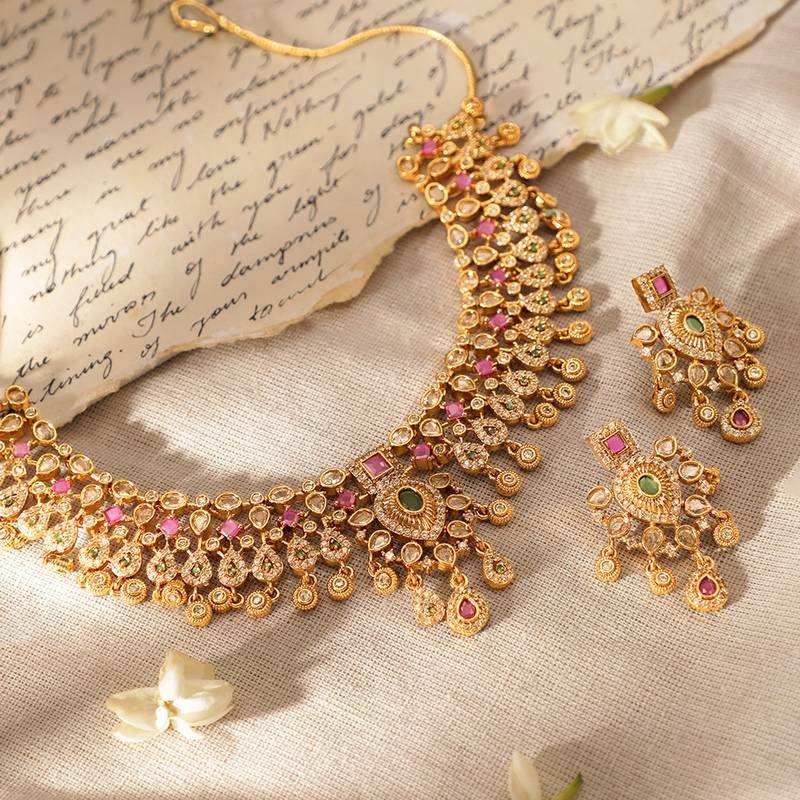 Aheli traditional ethnic necklace and earrings set for women for weddings and special occasions